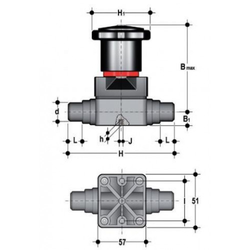 Мембранный клапан ПВХ компактный с втулочными окончаниями FKM 20 мм FIP CMDV020F