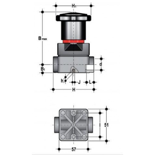 Мембранный клапан ПВХ компактный с пневмоприводом НЗ муфтовые окончания FKM 20 мм FIP CMIVNC020E