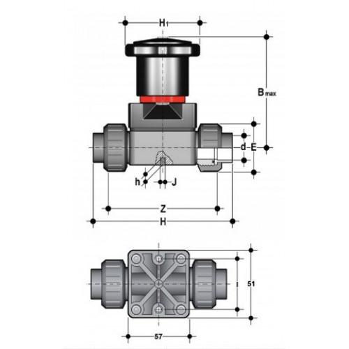 Мембранный клапан ПВХ компактный с разборными муфтовыми окончаниями EPDM 20 мм FIP CMUFV012E
