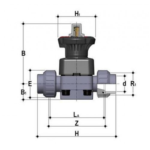 Мембранный клапан ПВХ с разборными муфтовыми окончаниями FKM 25 мм FIP DKLUIV025F