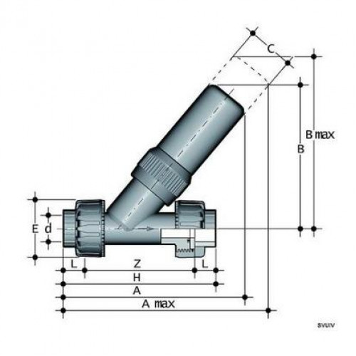 Предохранительный клапан ПВХ угловой с муфтовыми окончаниями FKM 32 мм FIP SVUIV032F