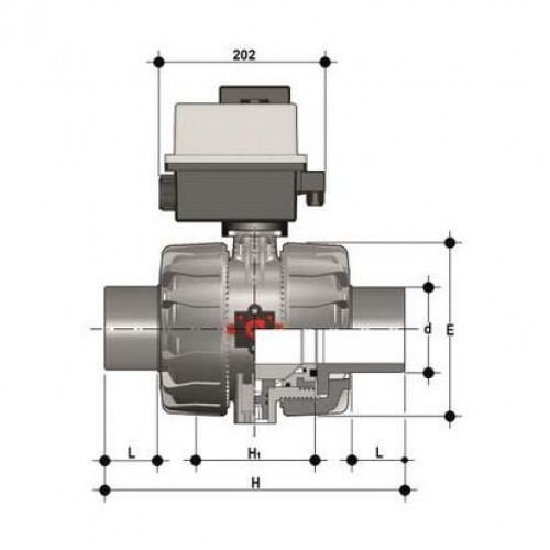 Кран шаровый ПВХ с электроприводом втулочный промышленный 24V AC/DC EPDM 90 мм FIP VKDDVEL090E