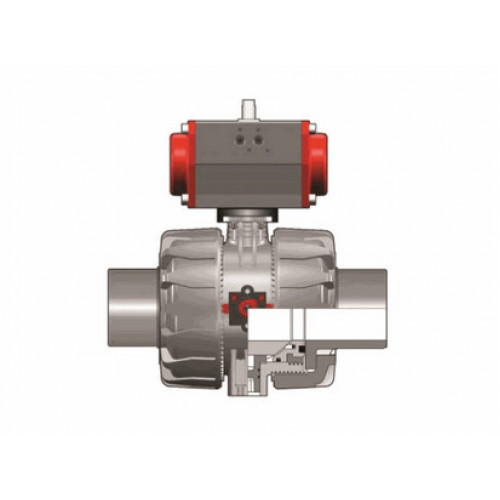 Кран шаровый ПВХ с пневмоприводом ДвД втулочный промышленный FKM 90 мм FIP VKDDVDA090F