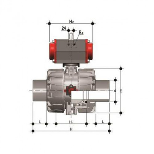 Кран шаровый ПВХ с пневмоприводом ДвД втулочный промышленный EPDM 110 мм FIP VKDDVDA110E