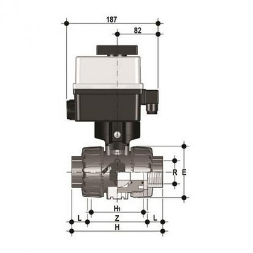 Кран шаровый ПВХ с электроприводом резьбовой промышленный 90-240V AC FKM FIP 1 1/2 VKDFVEM112F