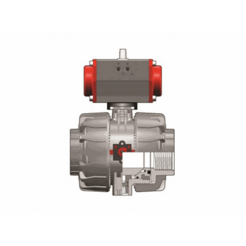 Кран шаровый ПВХ с пневмоприводом НЗ резьбовой промышленный FKM FIP 3/8 VKDFVNC038F