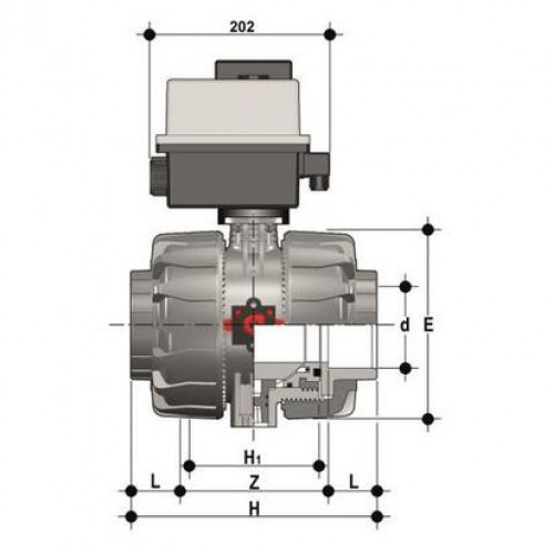 Кран шаровый ПВХ с электроприводом муфтовый промышленный 24V AC/DC EPDM 75 мм FIP VKDIVEL075E