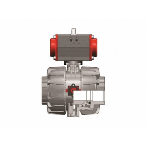 Кран шаровый ПВХ с пневмоприводом ДвД муфтовый промышленный FKM 90 мм FIP VKDIVDA090F