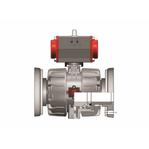 Кран шаровый ПВХ с пневмоприводом ДвД фланцевый промышленный EPDM 110 мм FIP VKDOVDA110E
