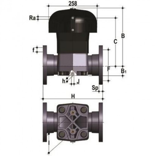 Мембранный клапан ПВХ с пневмоприводом FKM 110 мм FIP VMOVNO110P