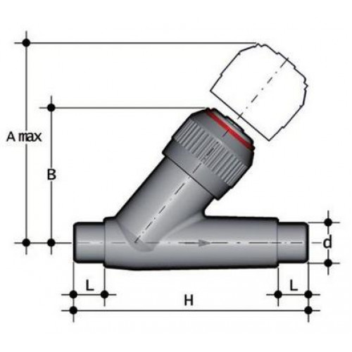 Обратный клапан ПВХ угловой с втулочными окончаниями EPDM 32 мм FIP VRDV032E