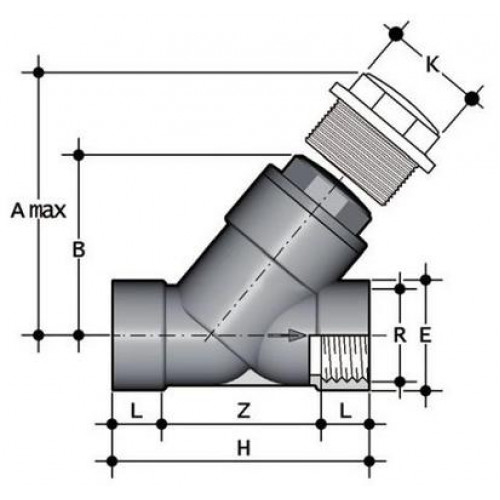 Обратный клапан ПВХ угловой с резьбовыми окончаниями EPDM 2 1/2 FIP VRFV212E