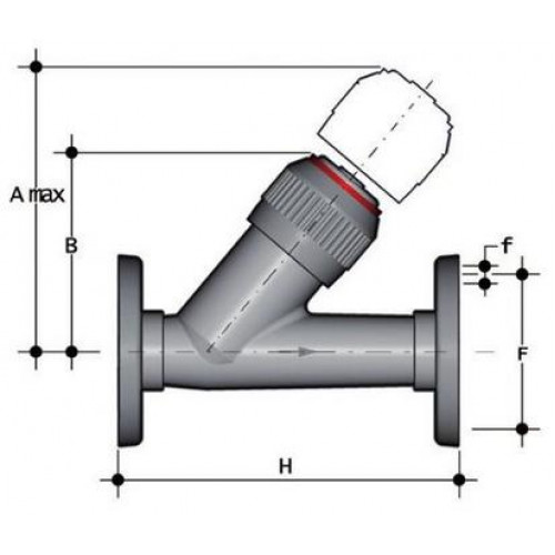 Обратный клапан ПВХ угловой с фланцевыми окончаниями FKM 20 мм FIP VROV020F