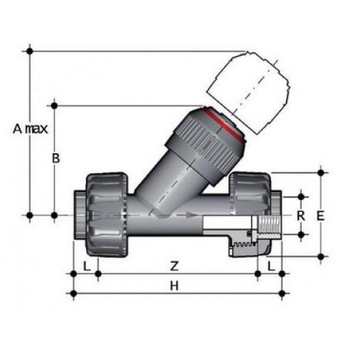 Обратный клапан ПВХ угловой с резьбовыми окончаниями EPDM 3/8 FIP VRUFV038E