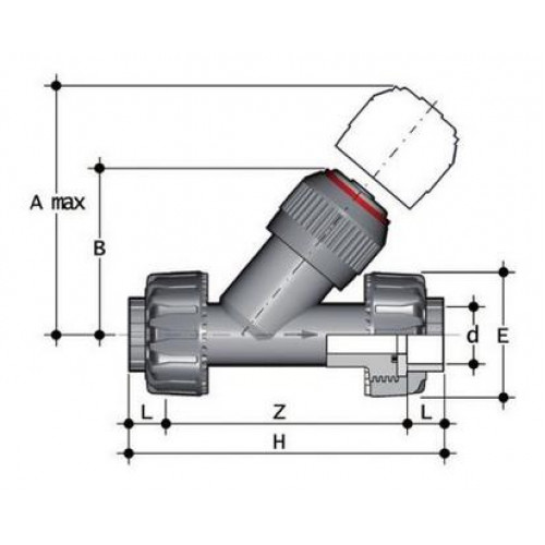 Обратный клапан ПВХ угловой с разборными муфтовыми окончаниями FKM 25 мм FIP VRUIV025F