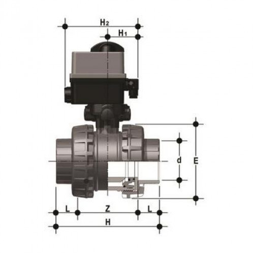 Кран шаровый ПВХ с пневмоприводом НЗ муфтовый общего применения EPDM 110 мм FIP VXEIVNC110E